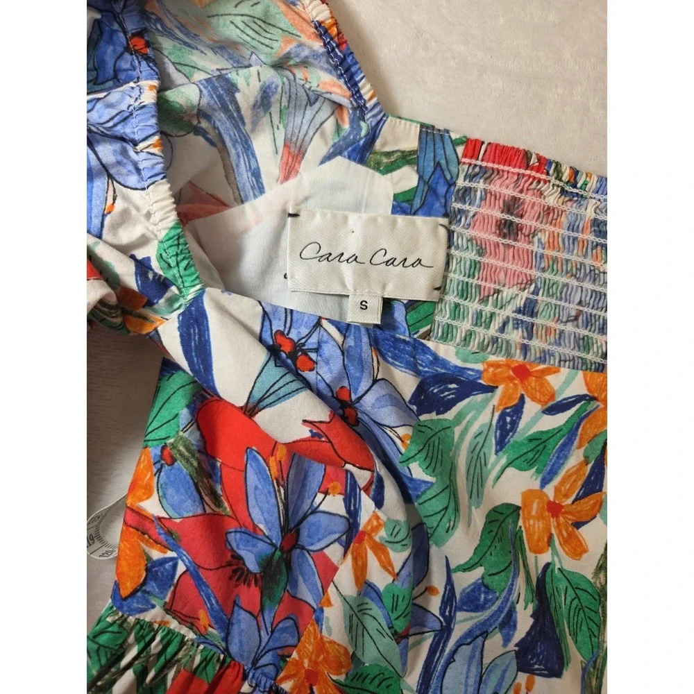 Cara Cara Sip Sip Garden Print Colorful Puff Sleeve Floral Mini Dress‎ Ruffle S
